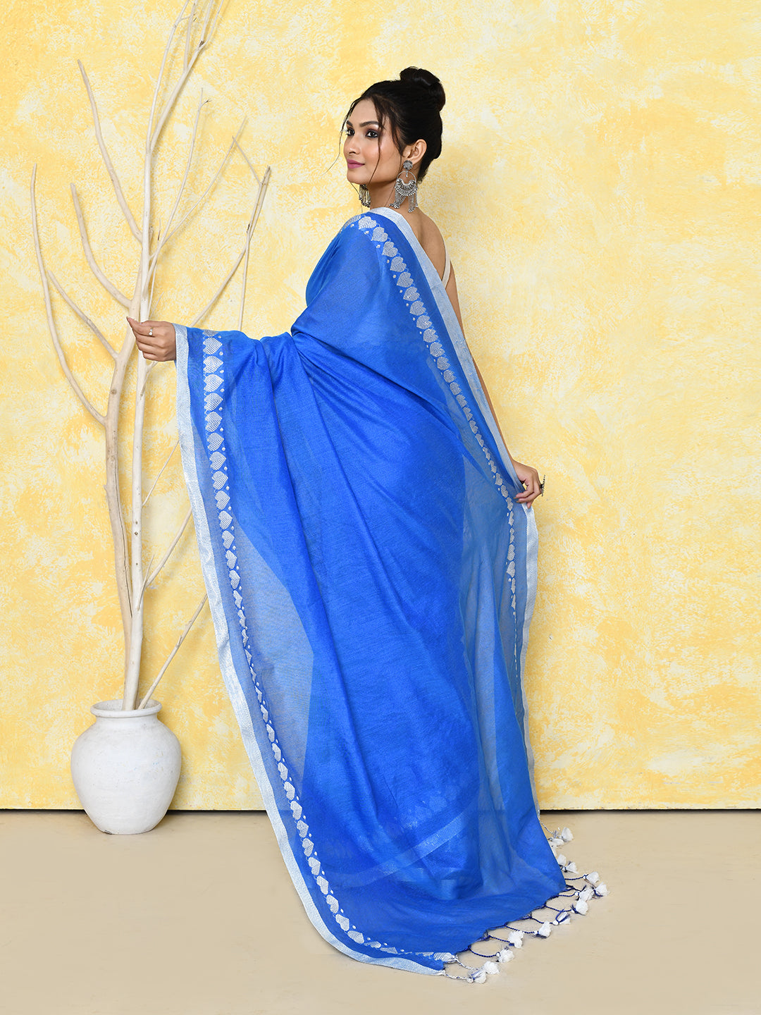 Piyari Fashion Women's Love Border Turquoise Blue Tissue Saree With Blouse Piece
