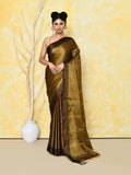 Piyari Fashion Women's Gold Organic Tissue Saree With Blouse Piece