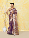 Piyari Fashion Women's Gold Blue Dual Tone Organic Tissue Jamdani Saree With Blouse Piece