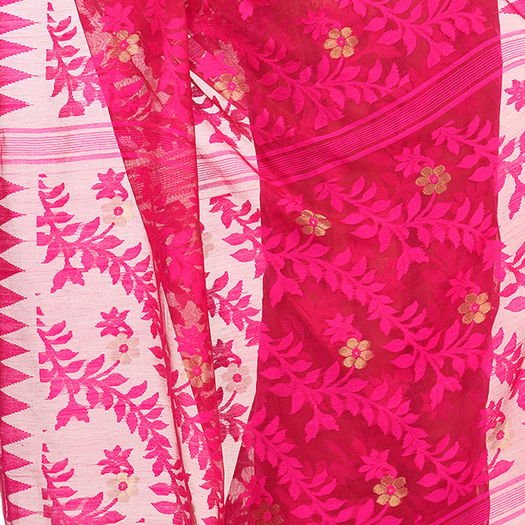 Piyari Fashion Cotton Blend Handloom Pink Jamdani Saree