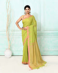 Piyari Fashion Women's Olive Cotton Handloom Jamdani Saree With Blouse