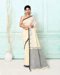 Piyari Fashion Women's Off White Cotton Handloom Jamdani Saree With Blouse