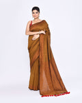 Piyari Fashion Women's Bronze Embellished Sequined Cotton Saree