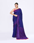 Piyari Fashion Women's Blue Embellished Sequined Cotton Saree