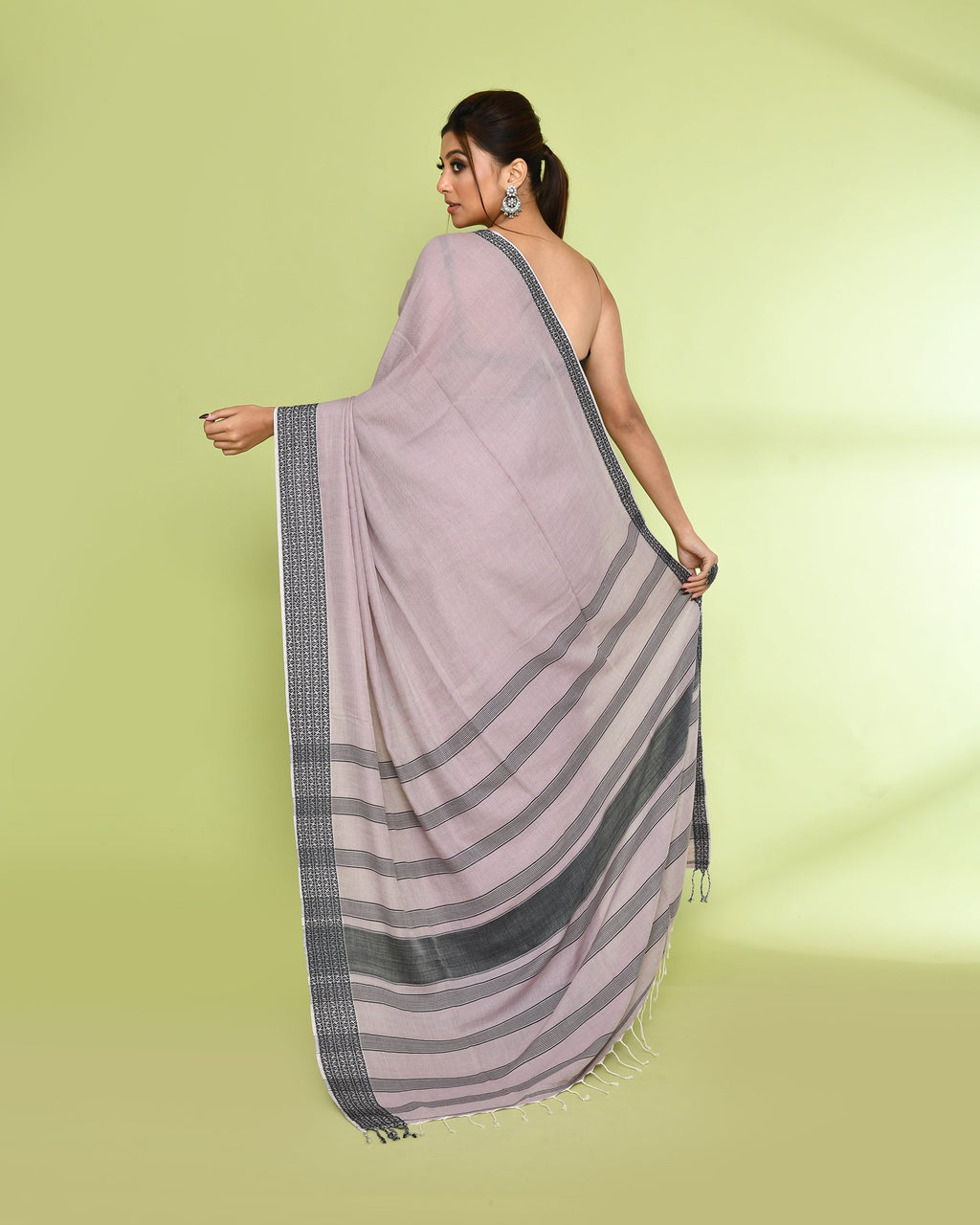 Piyari Fashion Women's Alabaster Embellished Sequined Cotton Saree