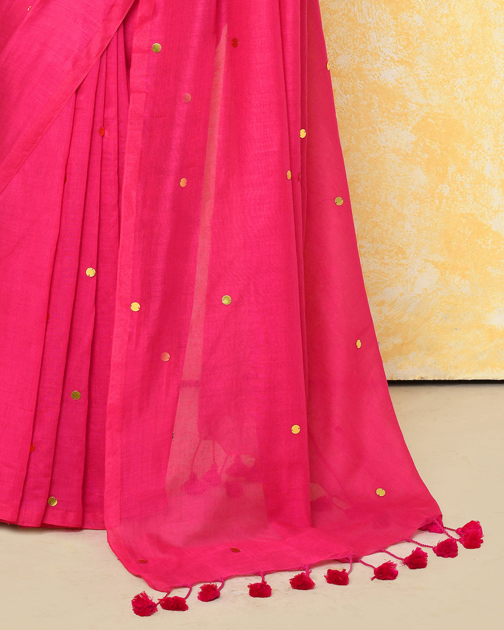 Piyari Fashion Women's Pink Sequin Work Soft Pure Cotton Saree With Blouse Piece
