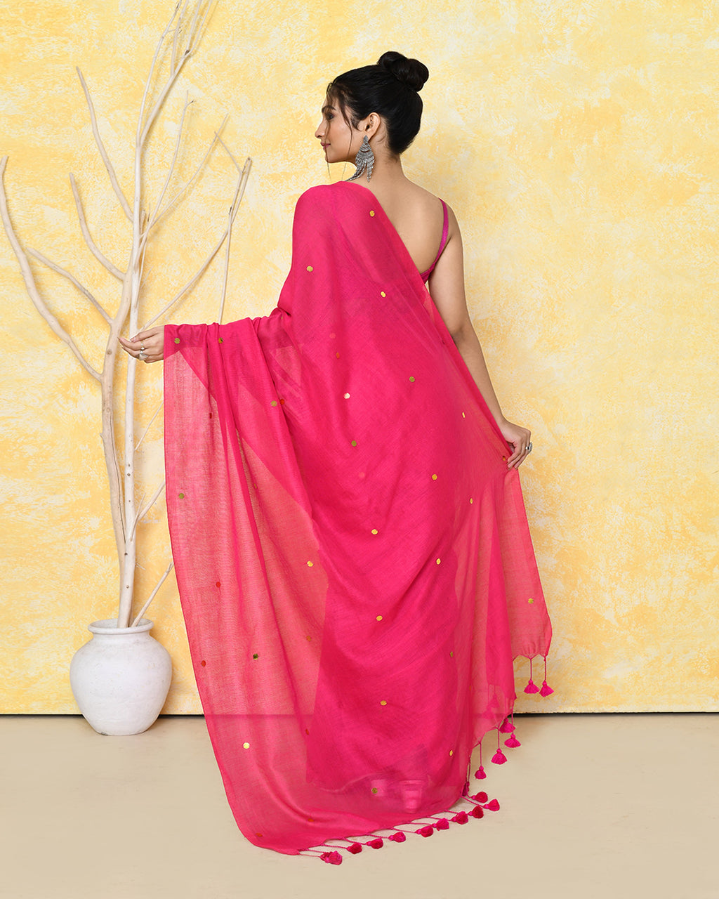 Piyari Fashion Women's Pink Sequin Work Soft Pure Cotton Saree With Blouse Piece