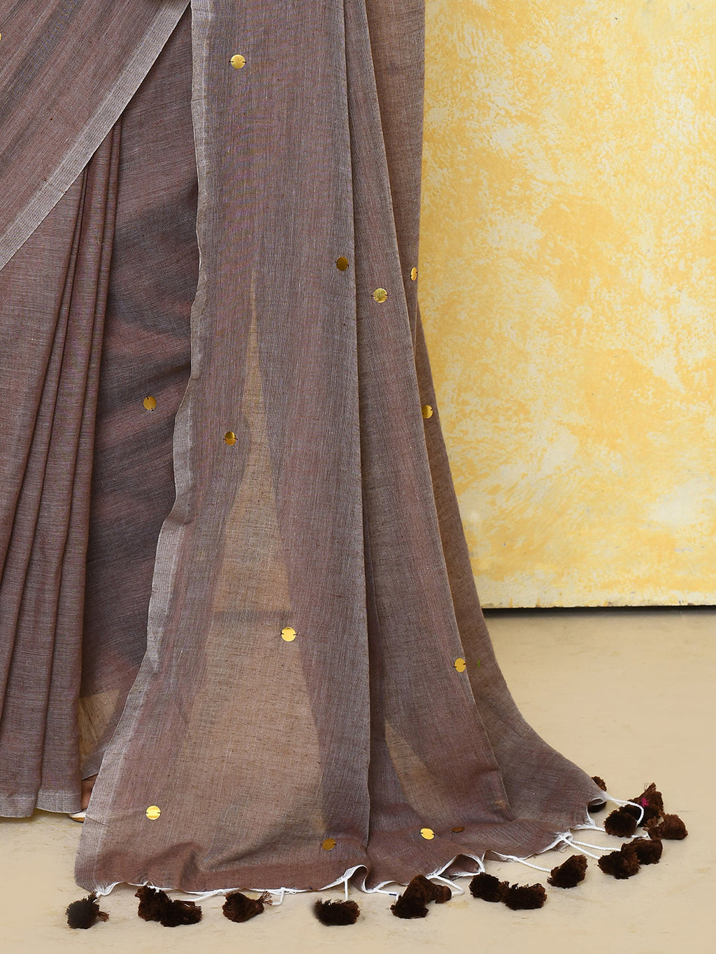 Piyari Fashion Women's Mocha Sequin Work Soft Pure Cotton Saree With Blouse Piece