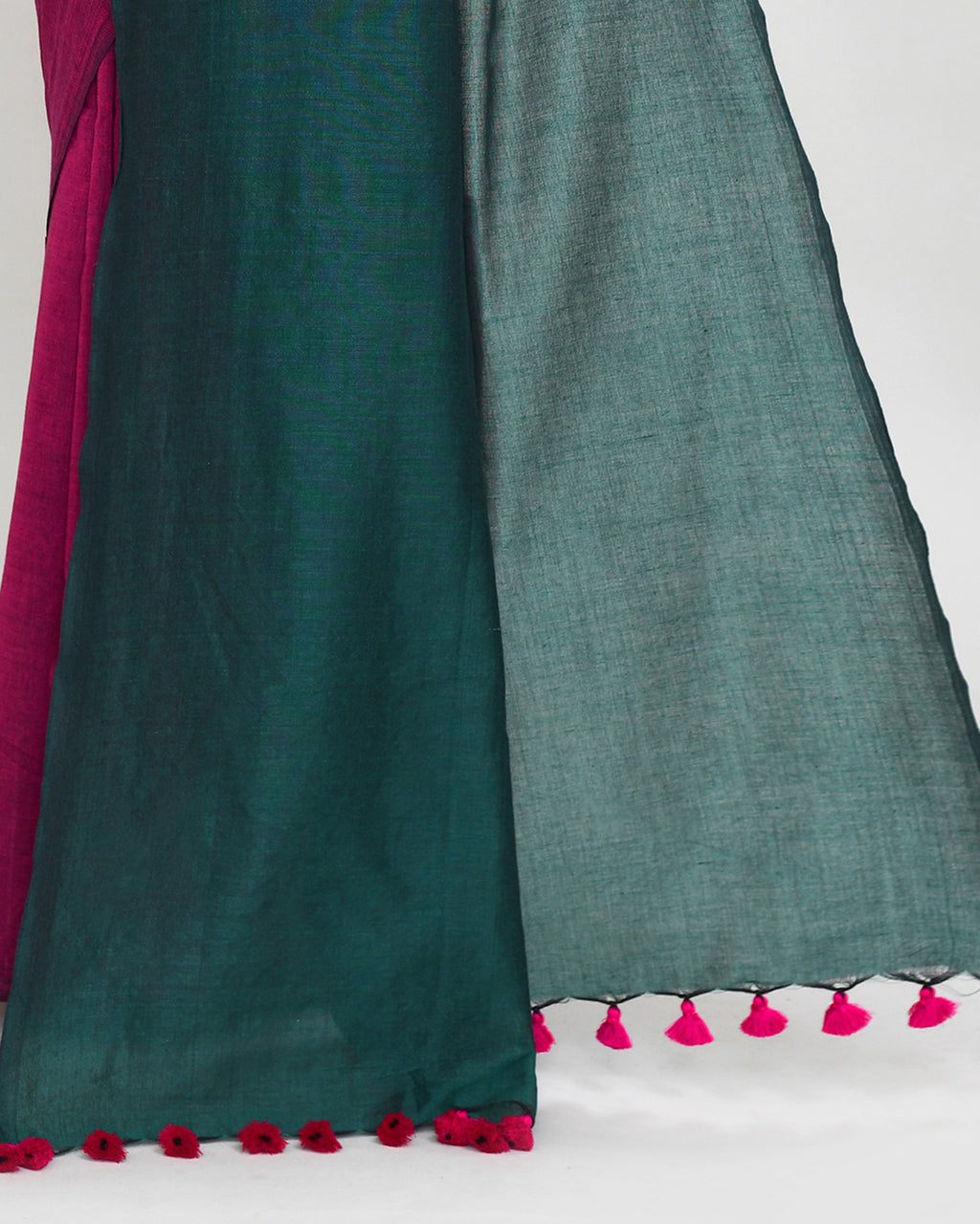 Piyari Fashion Handspun Cotton Rani Pink Handloom Saree With Blouse
