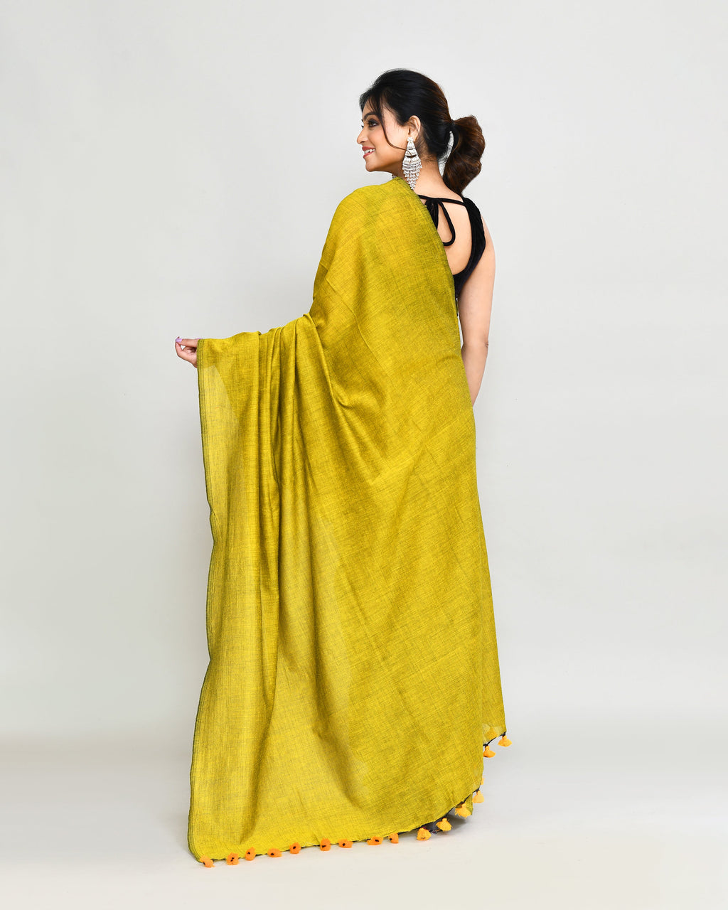Piyari Fashion Handspun Cotton Lemon Handloom Saree With Blouse