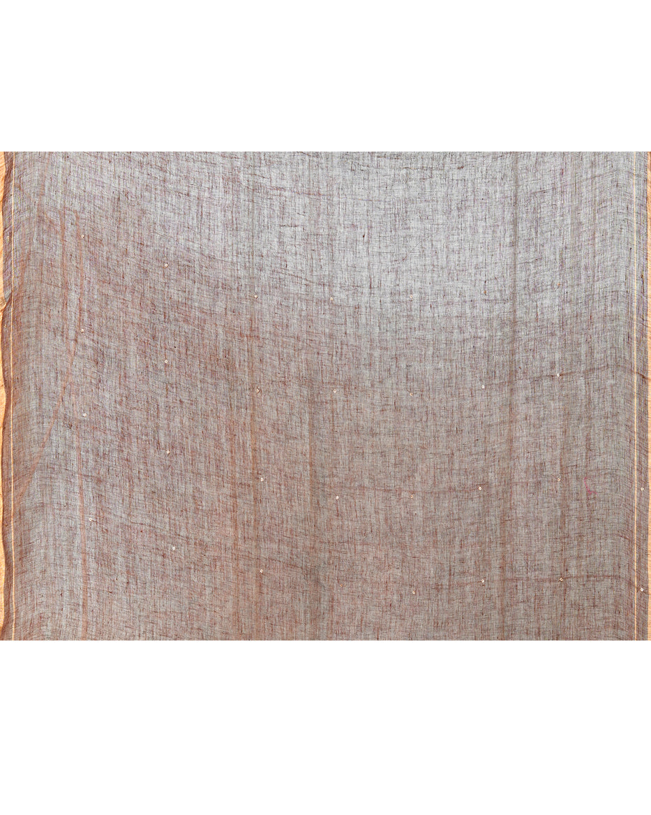 Piyari Fashion Women's Brown Handloom Linen Sequin Saree With Blouse