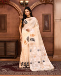 Piyari Fashion Off White Tussar Silk Jamdani Saree With Blouse Piece