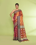 Piyari Fashion Women's Gold Magenta Zari Cotton Tissue Jamdani Saree