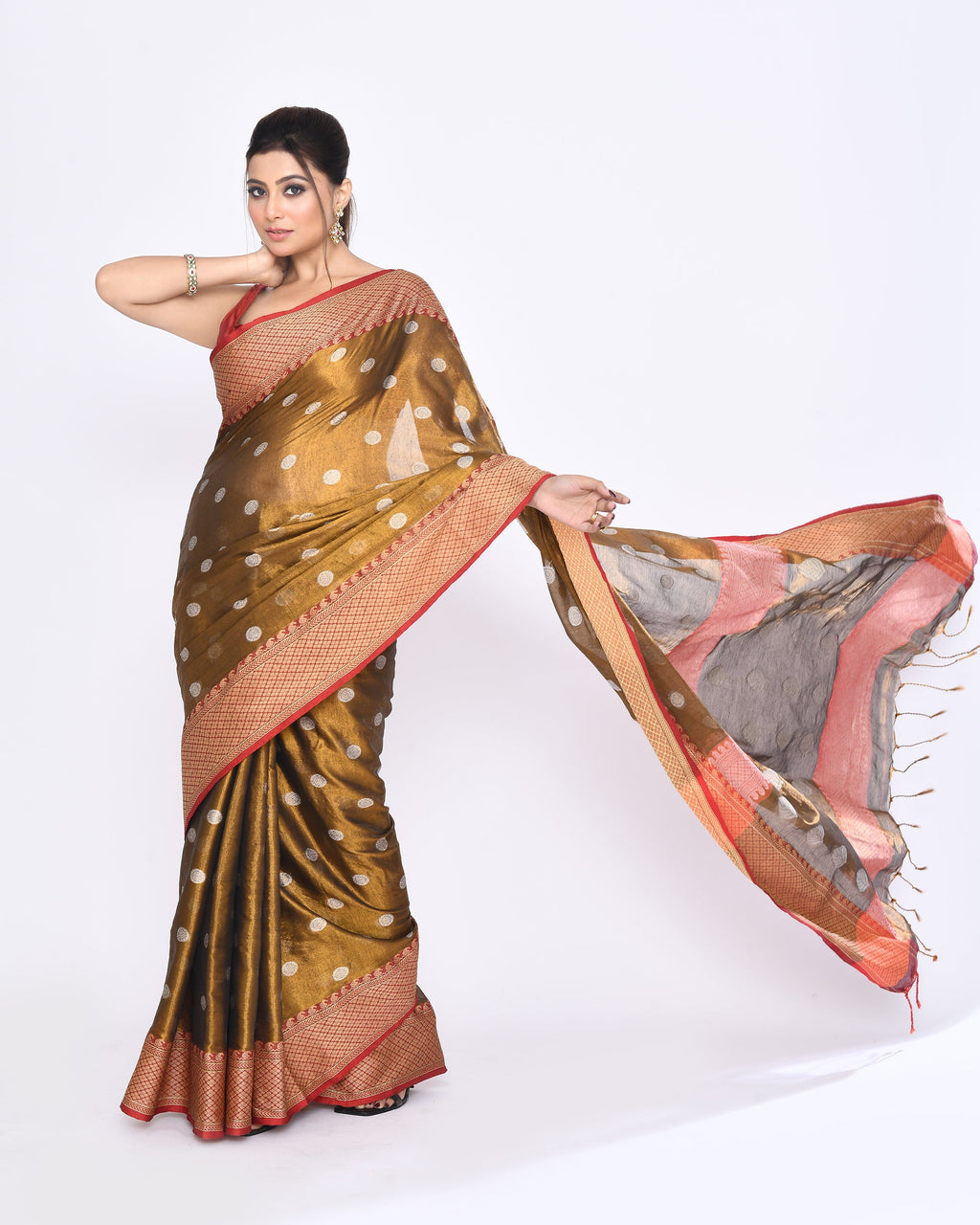 Piyari Fashion Women's Golden Zari Cotton Tissue Jamdani Saree
