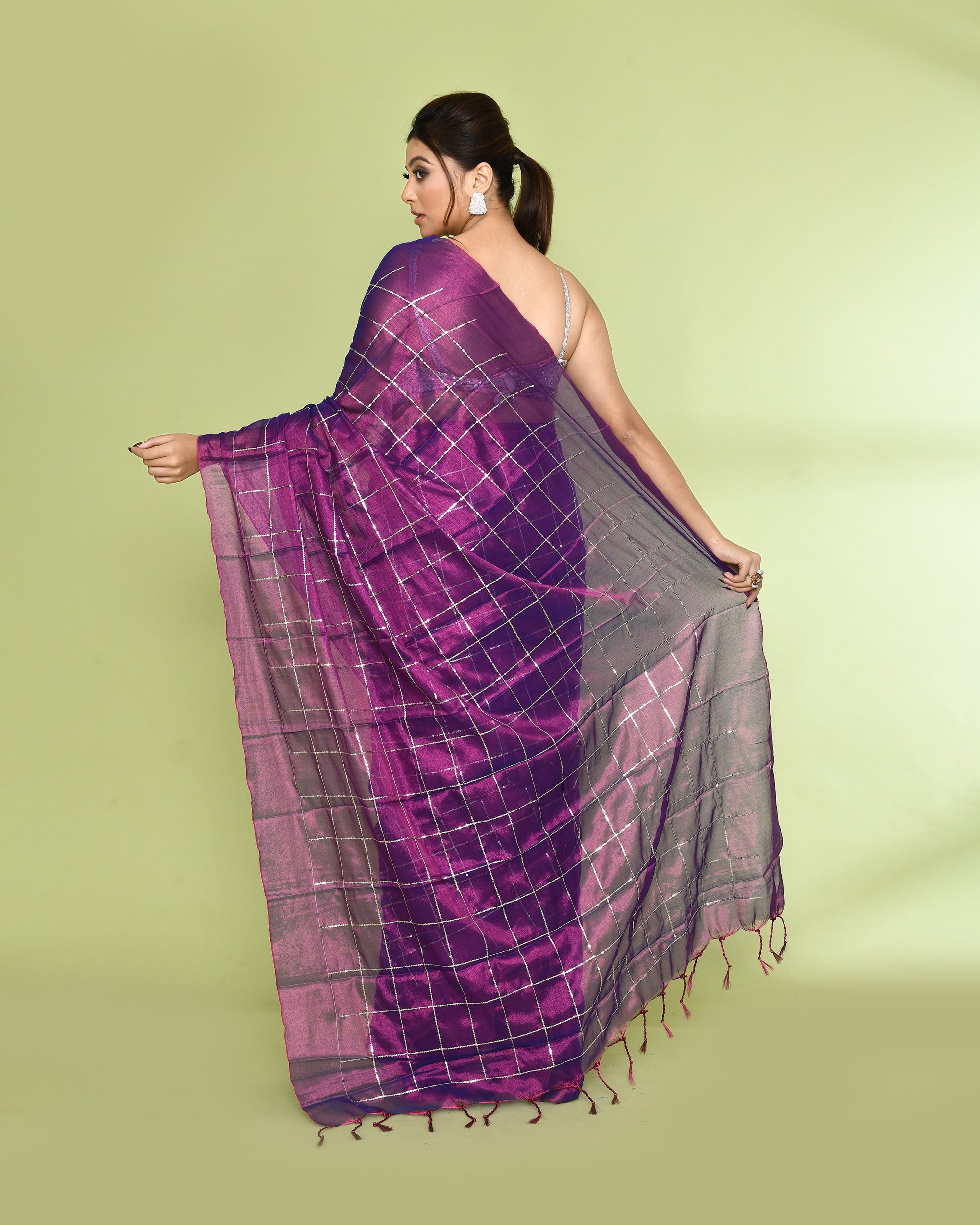 Piyari Fashion Women's Violet Zari Cotton Tissue Sequin Saree