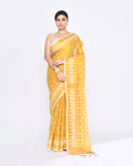 Piyari Fashion Women's Yellow Zari Cotton Tissue Jamdani Saree