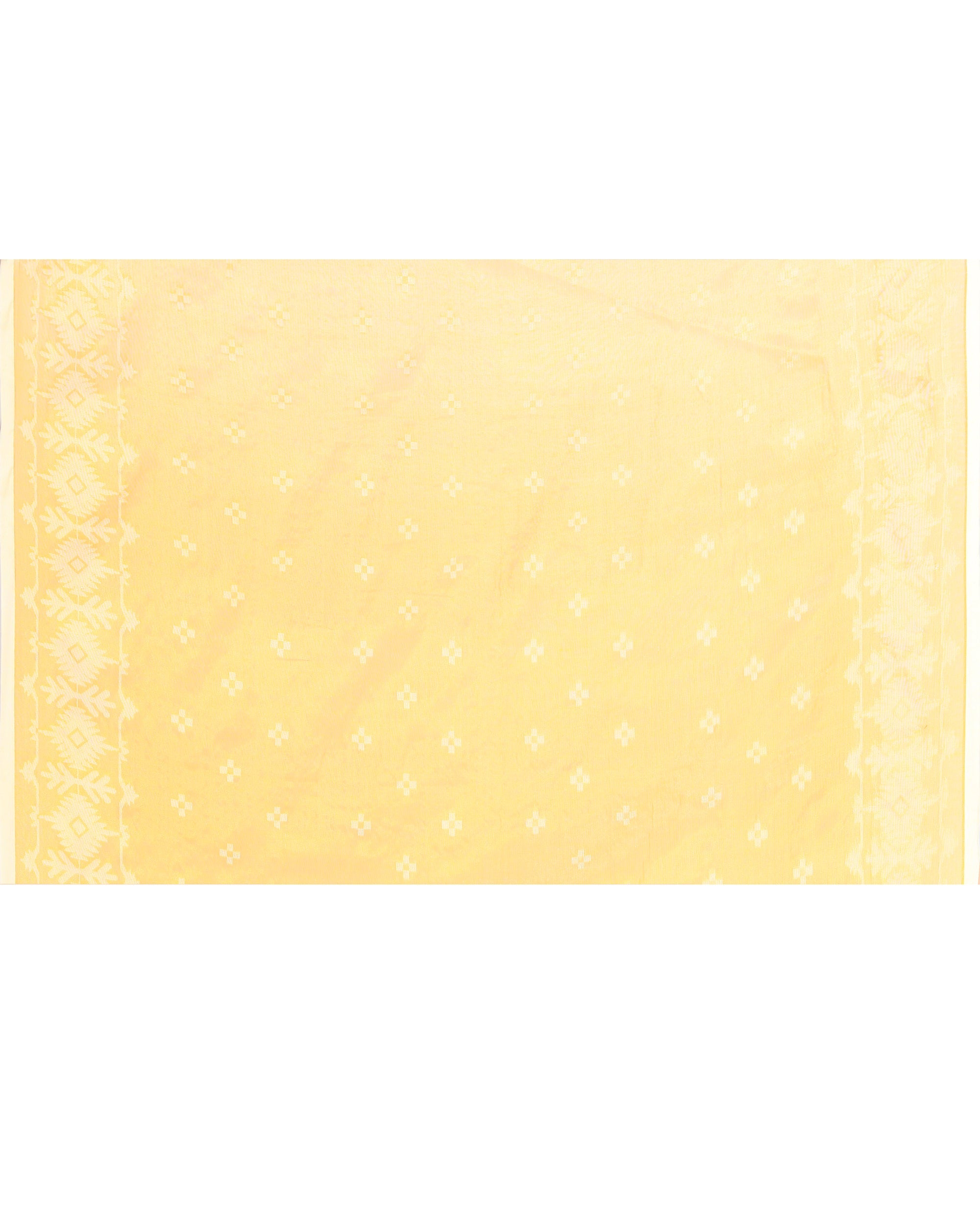 Piyari Fashion Women's Yellow Zari Cotton Tissue Jamdani Saree