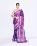 Piyari Fashion Women's Purple Zari Cotton Tissue Jamdani Saree