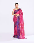 Piyari Fashion Women's Pink Zari Cotton Tissue Jamdani Saree