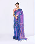 Piyari Fashion Women's Pink Blue Zari Cotton Tissue Jamdani Saree
