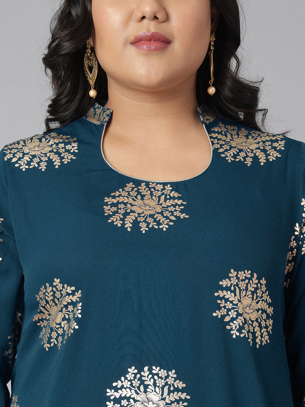 Janasya Women's Teal Poly Crepe A-Line Party Kurta Set