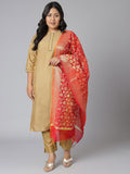 Janasya Women's Gold Poly Silk Straight Festive Kurta Set