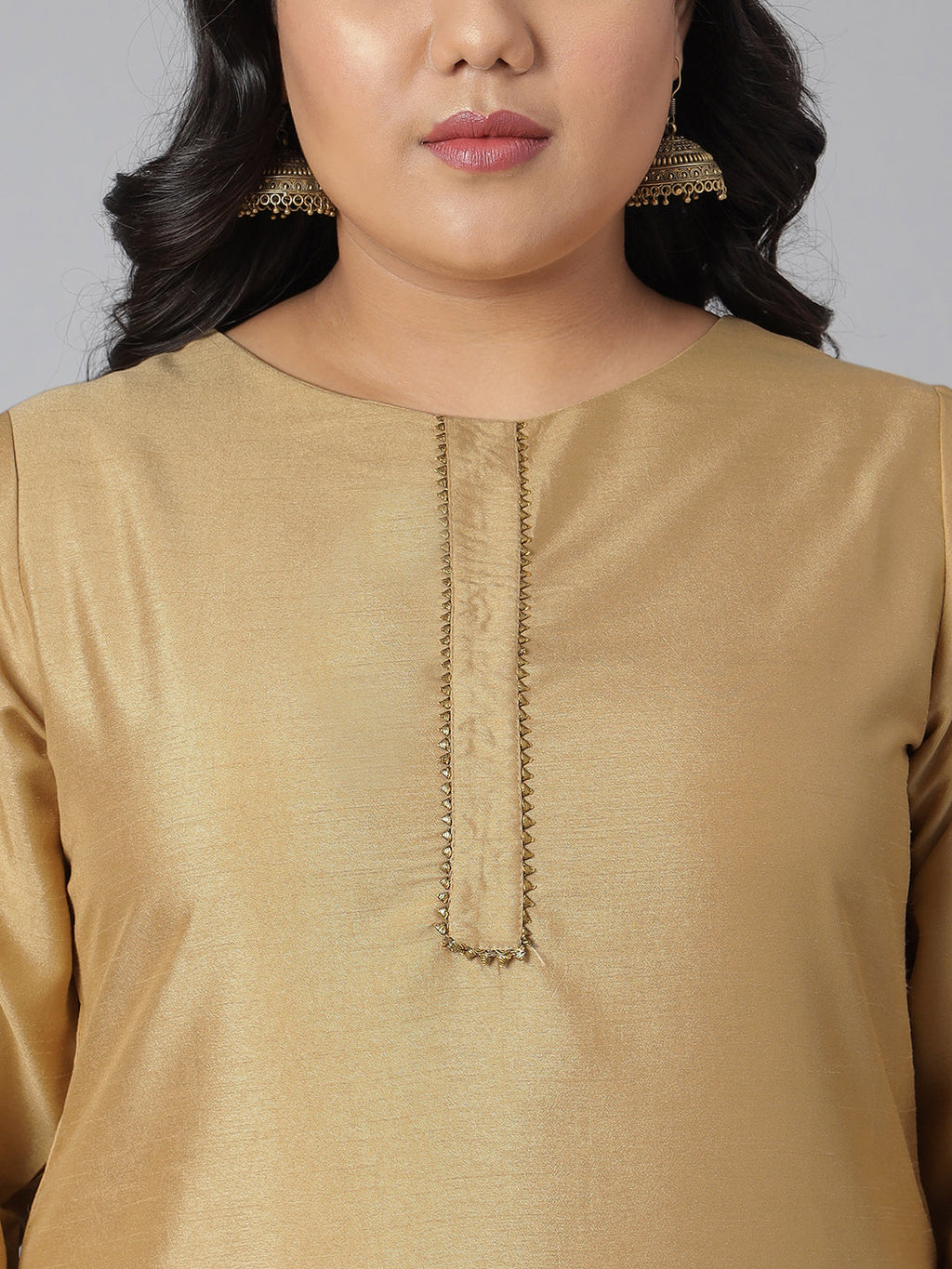 Janasya Women's Gold Poly Silk Straight Festive Kurta Set
