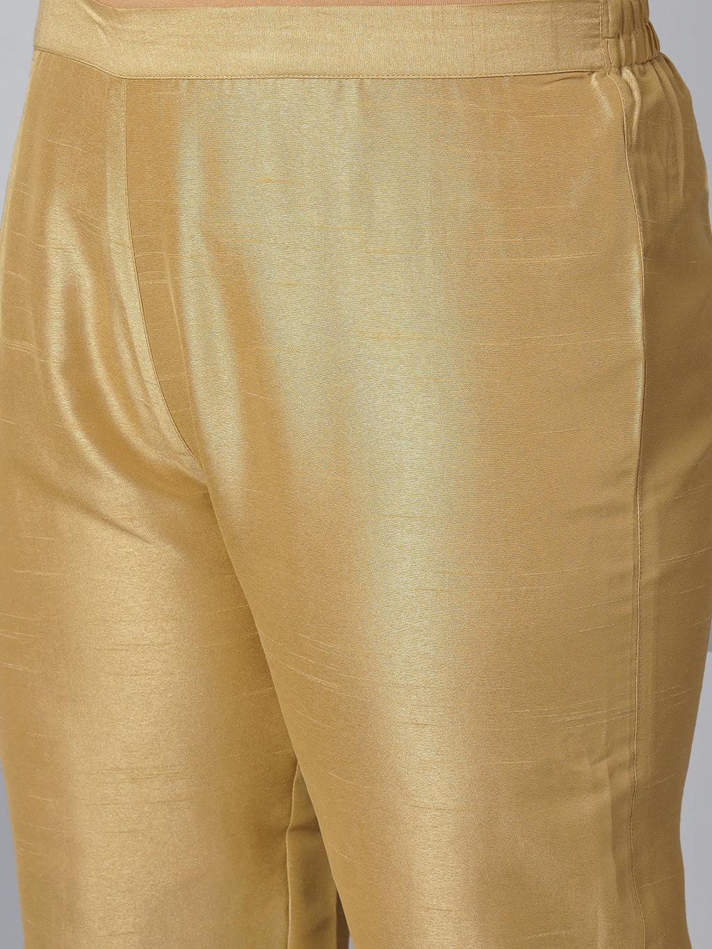 Janasya Women's Gold Poly Silk Straight Festive Kurta Set