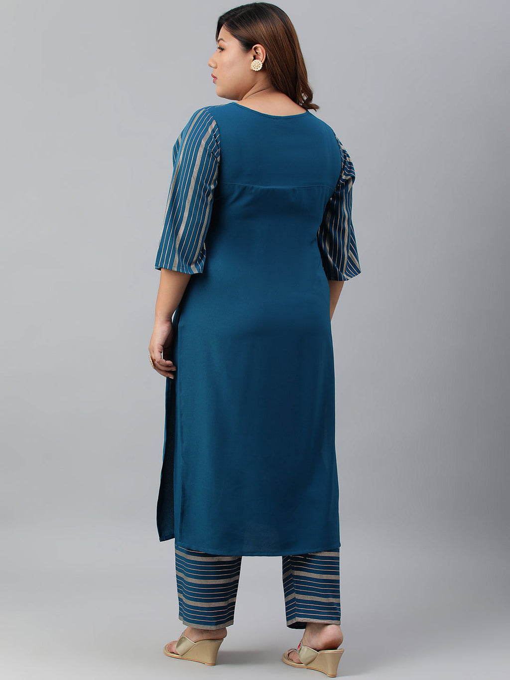 Janasya Women's Teal Poly Crepe Straight Casual Kurta Set