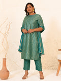 Janasya Green Poly Silk Foil Printed Set