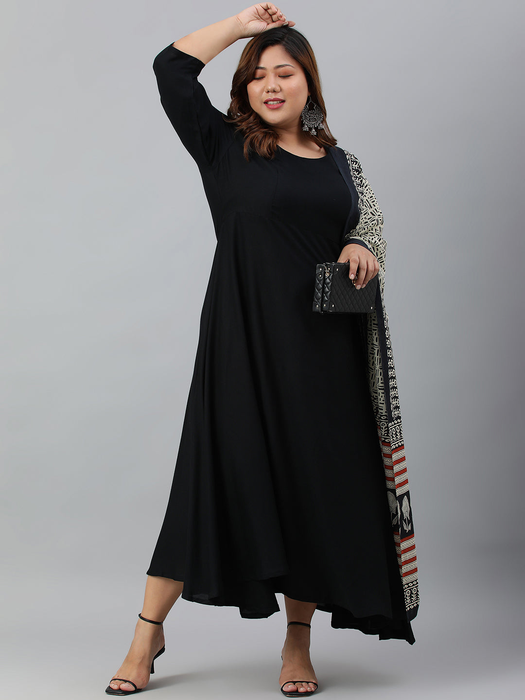 Janasya XL LOVE by Janasya Women's Plus Size Black Rayon Kurta With and Dupatta