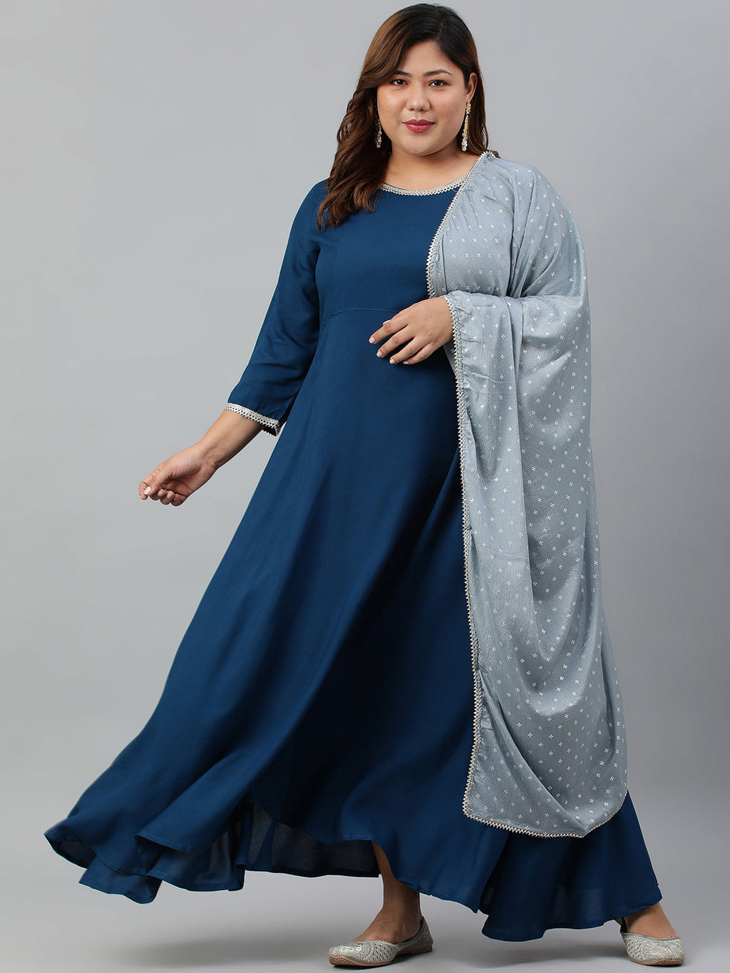 Janasya XL LOVE by Janasya Women's Plus Size Teal Rayon Kurta and Dupatta