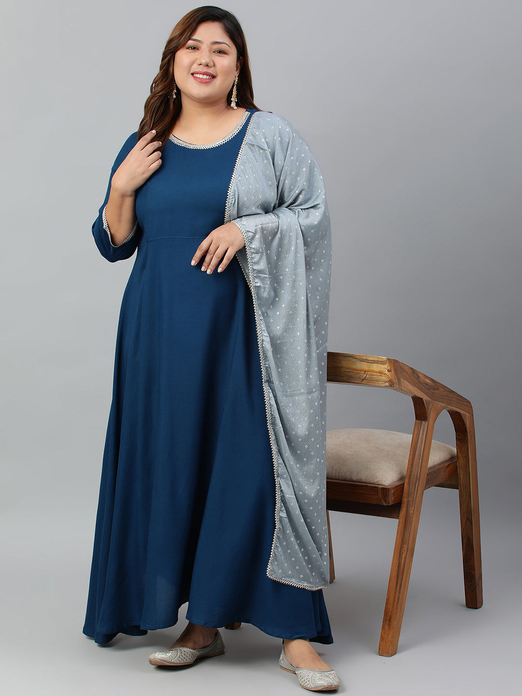 Janasya XL LOVE by Janasya Women's Plus Size Teal Rayon Kurta and Dupatta