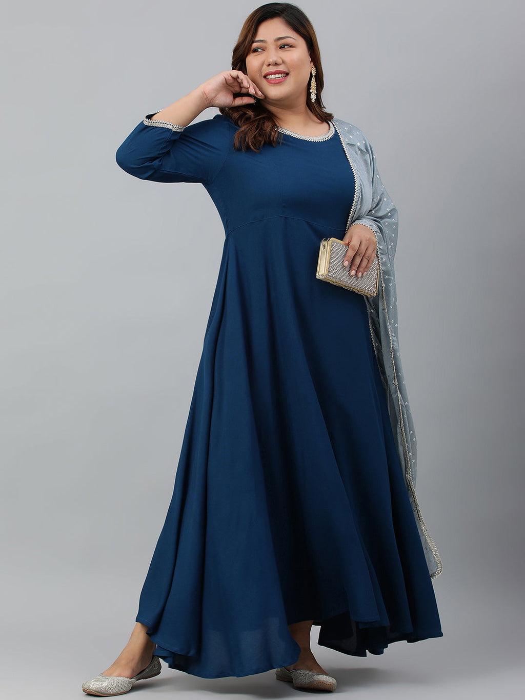 Janasya XL LOVE by Janasya Women's Plus Size Teal Rayon Kurta and Dupatta
