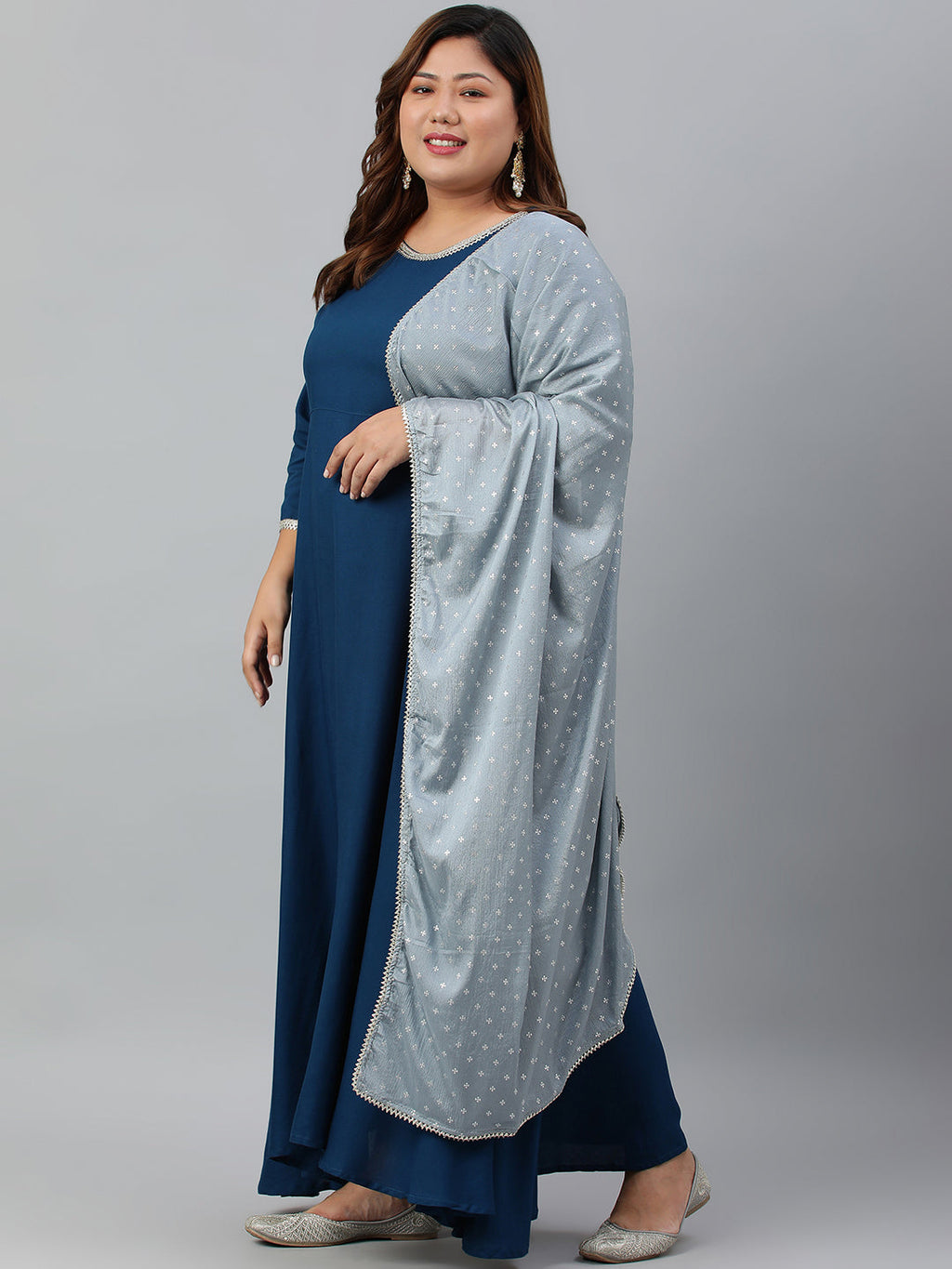 Janasya XL LOVE by Janasya Women's Plus Size Teal Rayon Kurta and Dupatta
