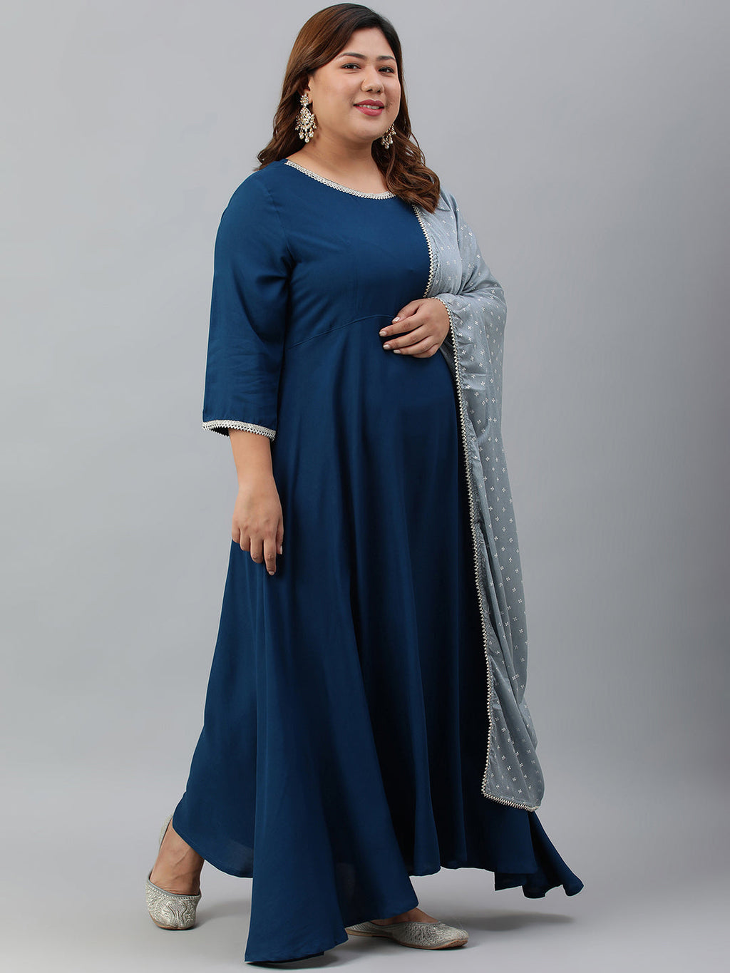 Janasya XL LOVE by Janasya Women's Plus Size Teal Rayon Kurta and Dupatta