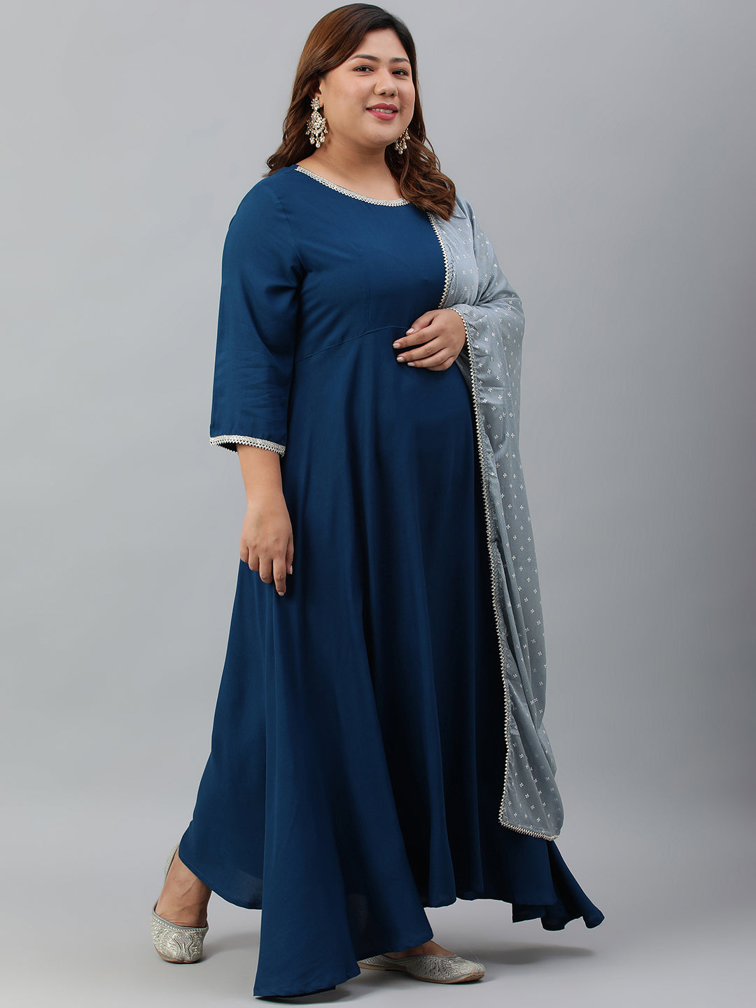 Janasya XL LOVE by Janasya Women's Plus Size Teal Rayon Kurta and Dupatta