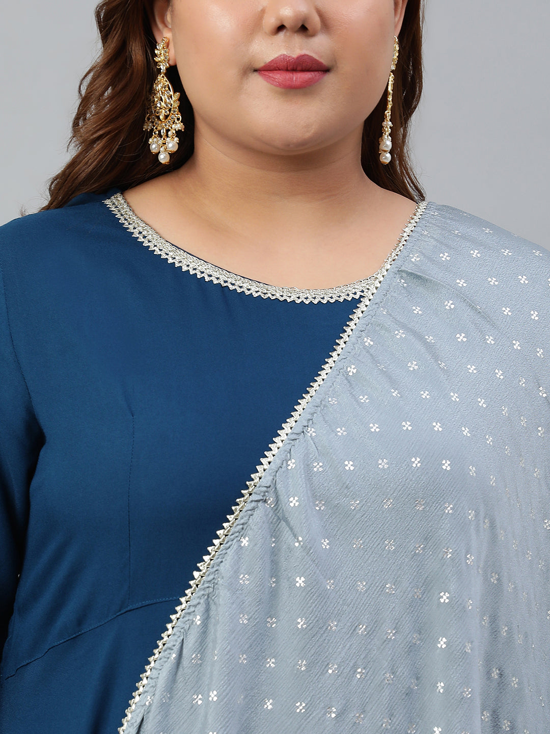 Janasya XL LOVE by Janasya Women's Plus Size Teal Rayon Kurta and Dupatta