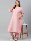 Janasya Women's Pink Poly Silk Straight Festive Kurta Set