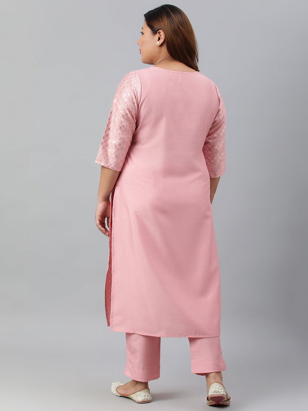 Janasya Women's Pink Poly Silk Straight Festive Kurta Set