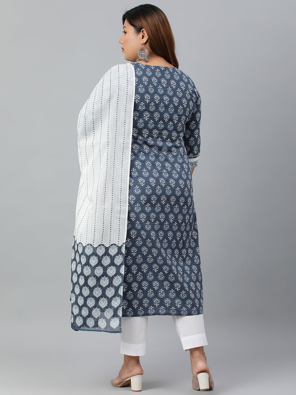 Janasya XL LOVE by Janasya Women's Plus Size Blue Cotton Kurta With Pant and Dupatta
