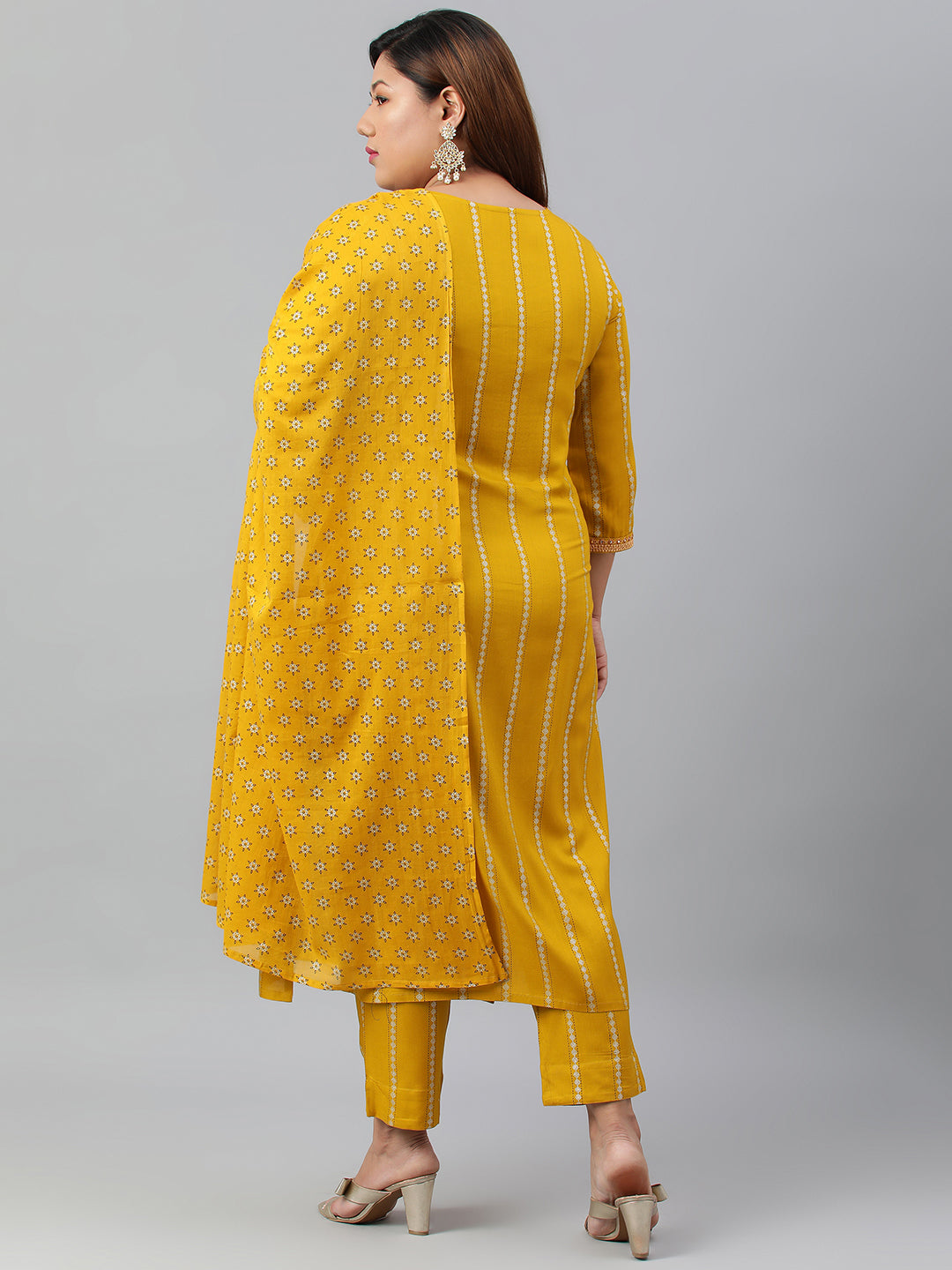 Janasya XL LOVE by Janasya Women's Plus Size Mustard Rayon Kurta With Pant and Dupatta