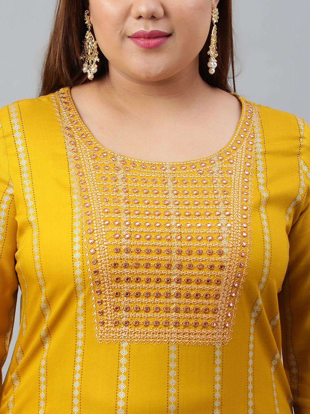 Janasya XL LOVE by Janasya Women's Plus Size Mustard Rayon Kurta With Pant and Dupatta