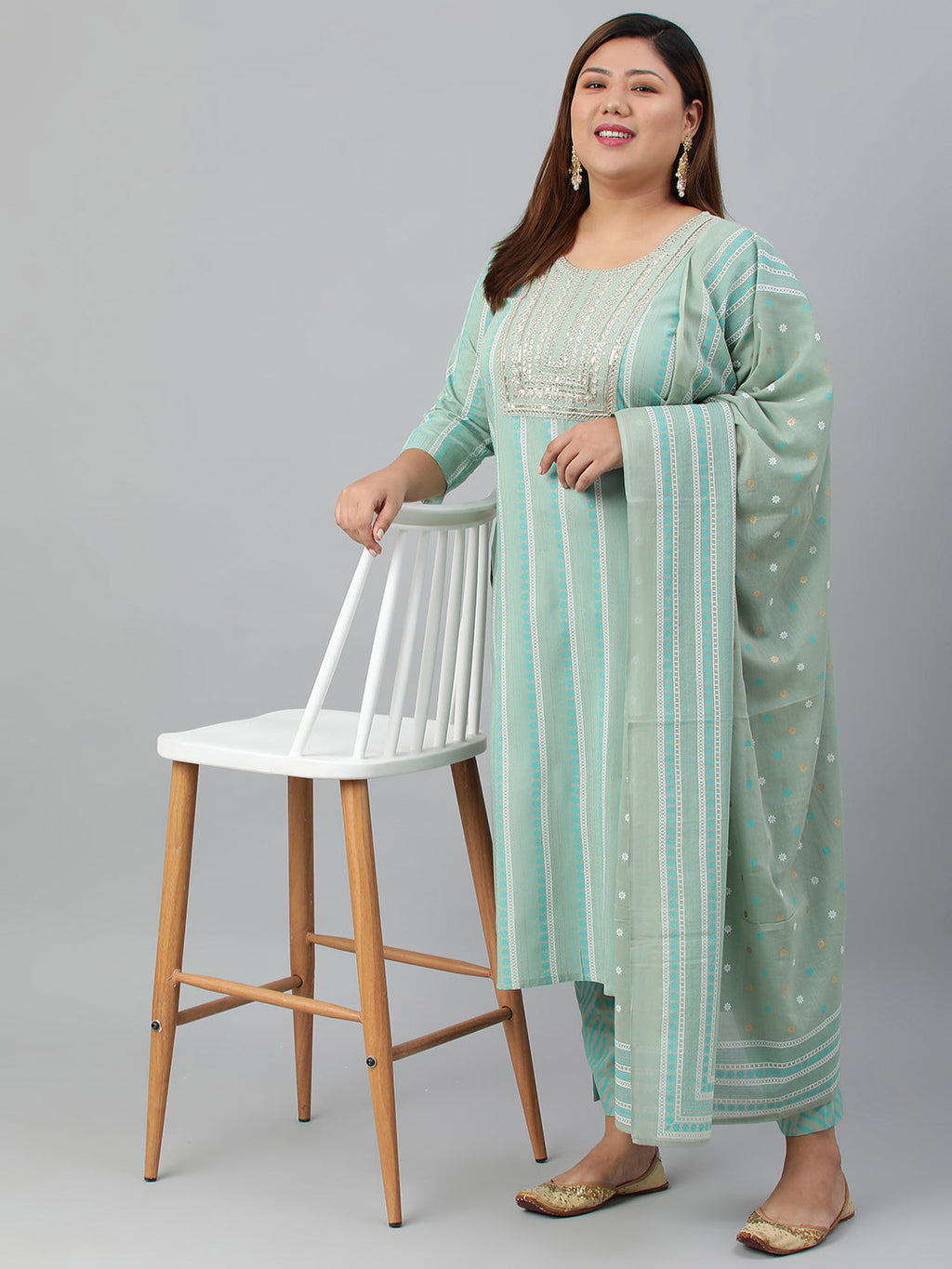 Janasya XL LOVE by Janasya Women's Plus Size Mint Green Rayon Kurta With Pant and Dupatta