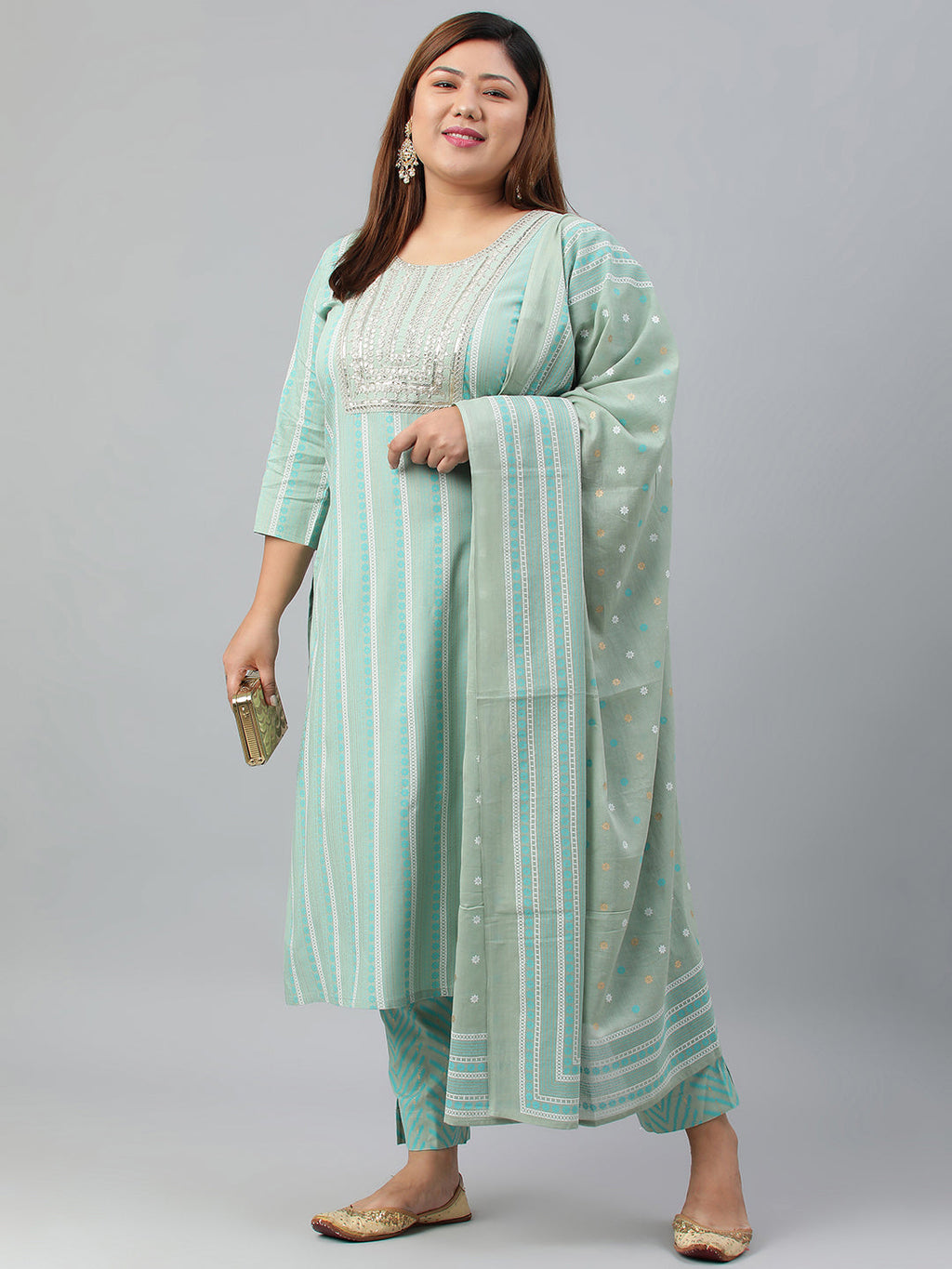 Janasya XL LOVE by Janasya Women's Plus Size Mint Green Rayon Kurta With Pant and Dupatta