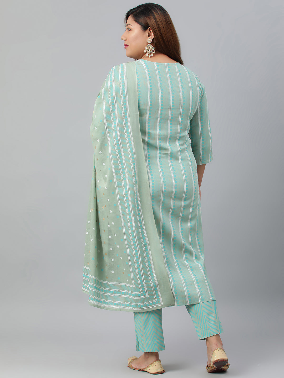 Janasya XL LOVE by Janasya Women's Plus Size Mint Green Rayon Kurta With Pant and Dupatta