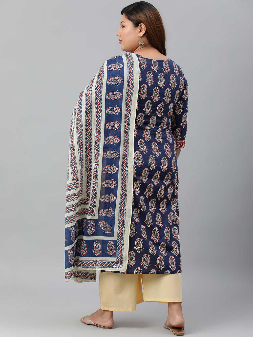 Janasya XL LOVE by Janasya Women's Plus Size Indigo Cotton Kurta With Palazzo and Dupatta