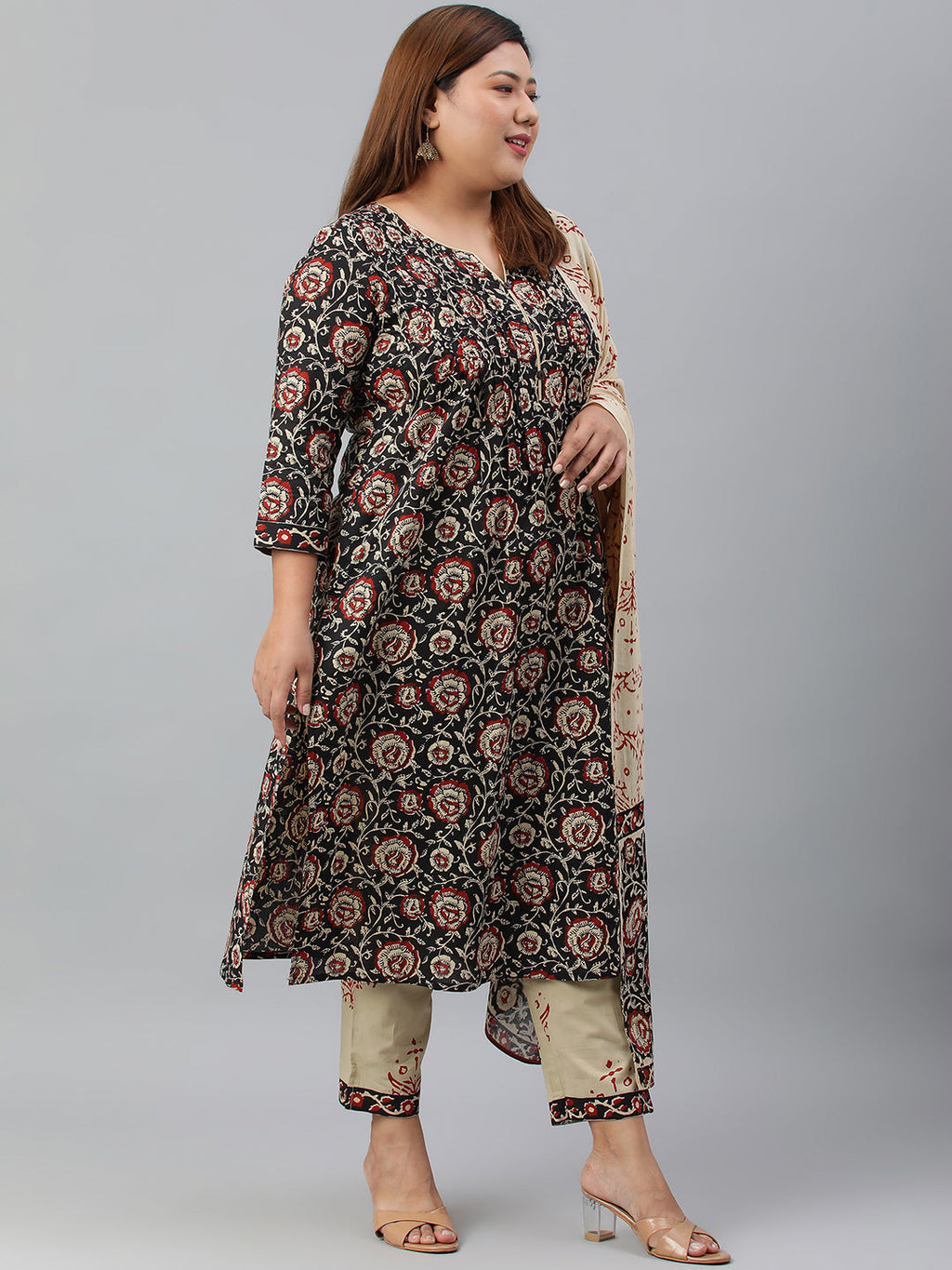 Janasya XL LOVE by Janasya Women's Plus Size Black Cotton Kurta With Pant and Dupatta