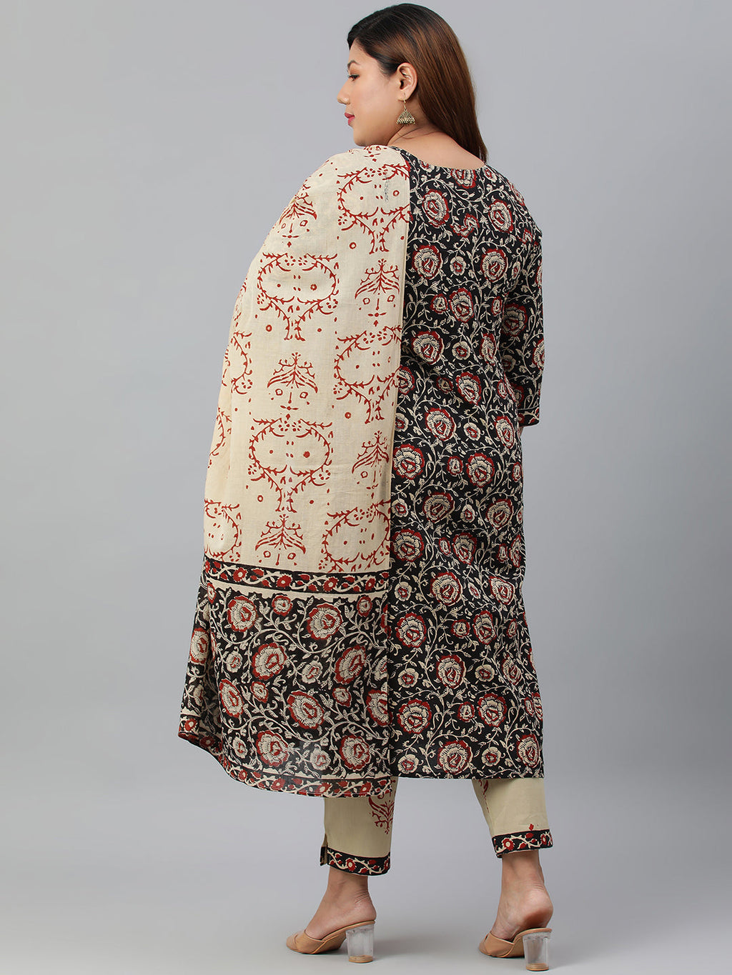 Janasya XL LOVE by Janasya Women's Plus Size Black Cotton Kurta With Pant and Dupatta