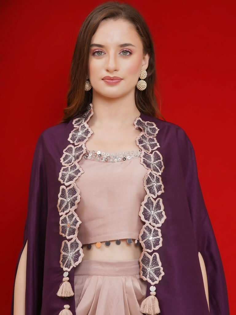 Joban Fashion Purple and Rose Gold Skirt set with Cape